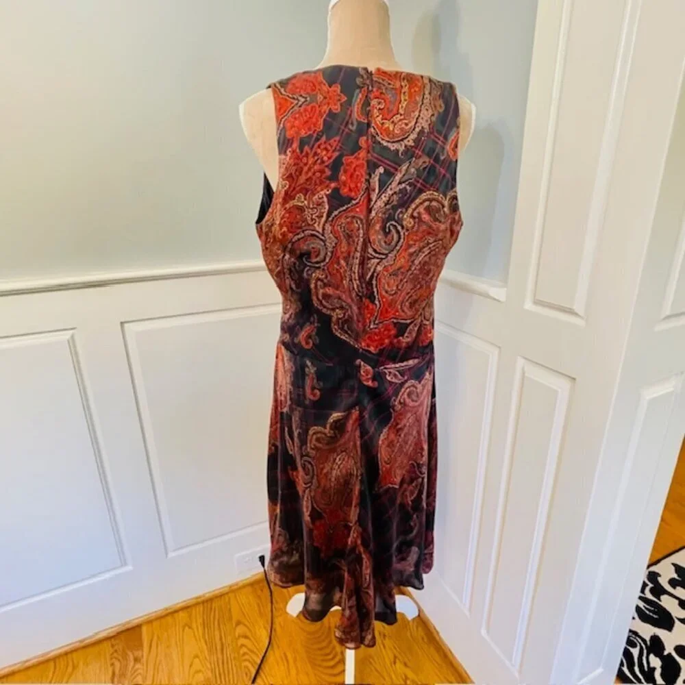 Lauren Ralph Lauren Silk Dress Paisley Plaid Wrap Style Midi Sleeveless 14
